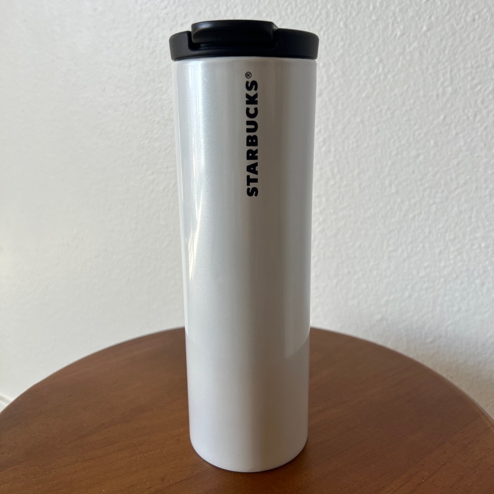 Starbucks Troy White Pearlescent Stainless Steel Skinny Tumbler 16oz - BNWT